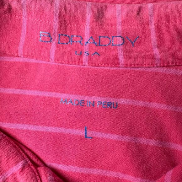 B. Draddy Men Polo Shirt Large Pink Striped Golf Performance Pima Cotton Stretch - Picture 6 of 13